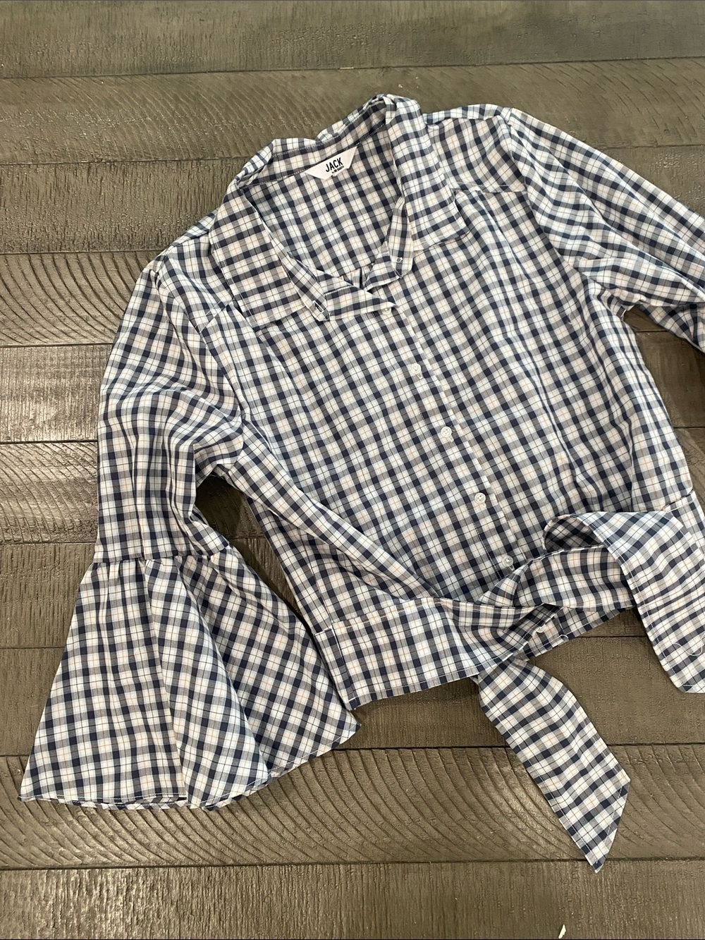 Jack by BB Dakota Navy, White and Tan Plaid Button-Up Shirt